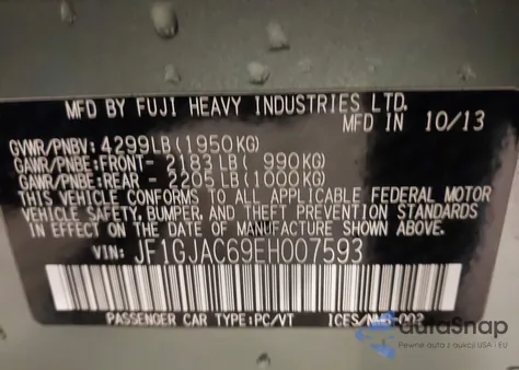 2014 Subaru Impreza 2.0I Premium from USA, damaged, VIN JF1GJAC69EH007593